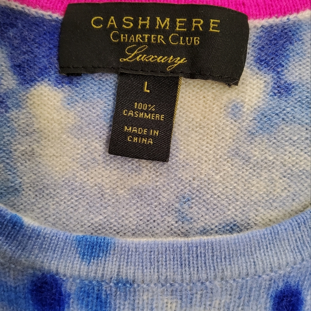 Charter Club Cashmere Tie-Dyed Blue Sweater Size L - Picture 2 of 9
